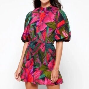 Farm Rio Midnight Leaves Mini Dress sz M